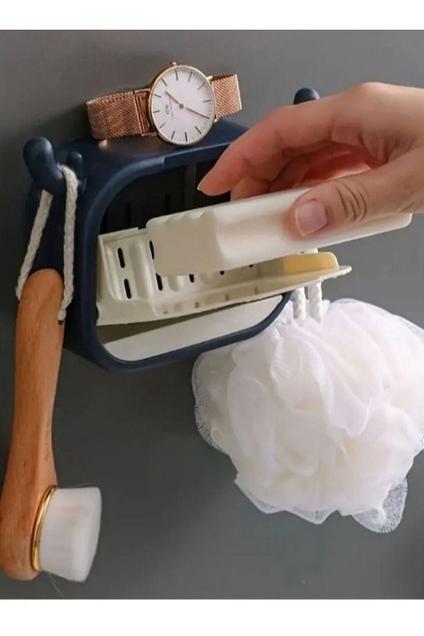 Duvara monteli kendinden yapışkanlı kapaklı su giderli katı sabunluk kutusu - 6