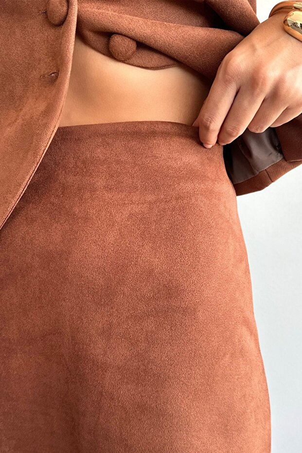 Kadın Taba Mini Süet Etek - 2