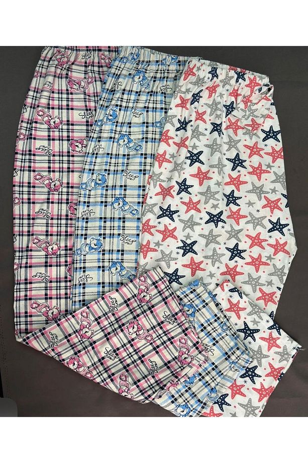 3 Adet Desenli Tek Alt Pamuk Pijama Karısık Stoktaki Renkler Gonderilmektedir - 4