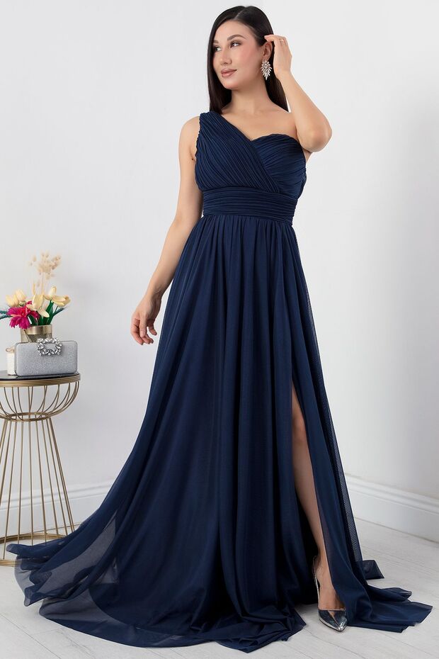 Tek Omuz Tül Abiye Elbise ECR5155 - 6