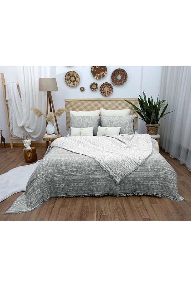 Aztek Desen Tek Kişilik 160 X 240cm Yatak Örtüsü/1 Adet 50x70cm Yastık 4 Kat Multi Muslin %100 Pamuk - 4