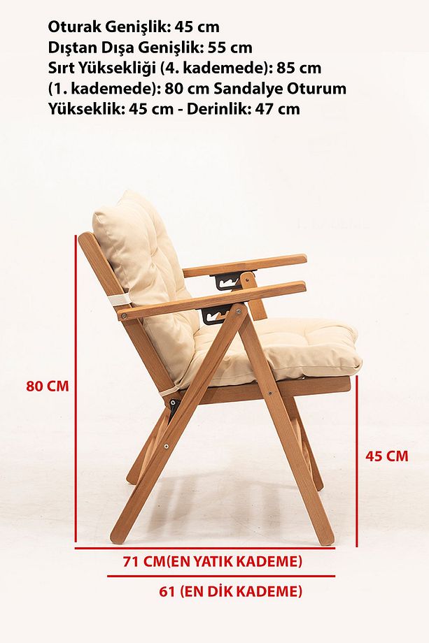 Minderli Loretta Masa Sandalye Seti 2+1 Ahşap Bahçe Balkon Teras Katlanır Set 60x80 Masa - 2