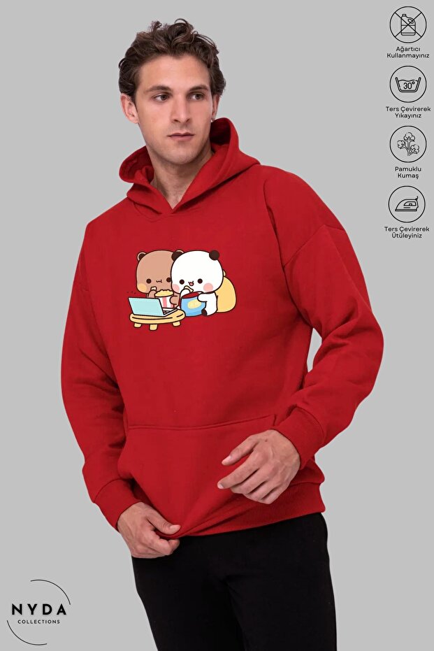 Unisex Hoodie Long Sleeve Bubu Dudu Printed Hooded Sweatshirt Oversize Cotton