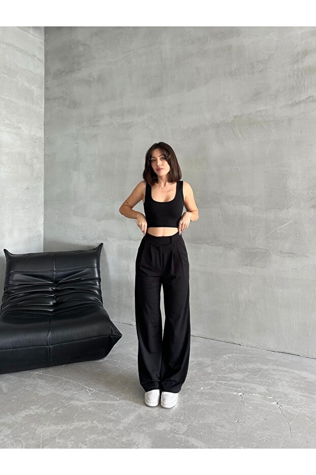 Lycra Palazzo Trousers with Wide Leg and Velcro Front