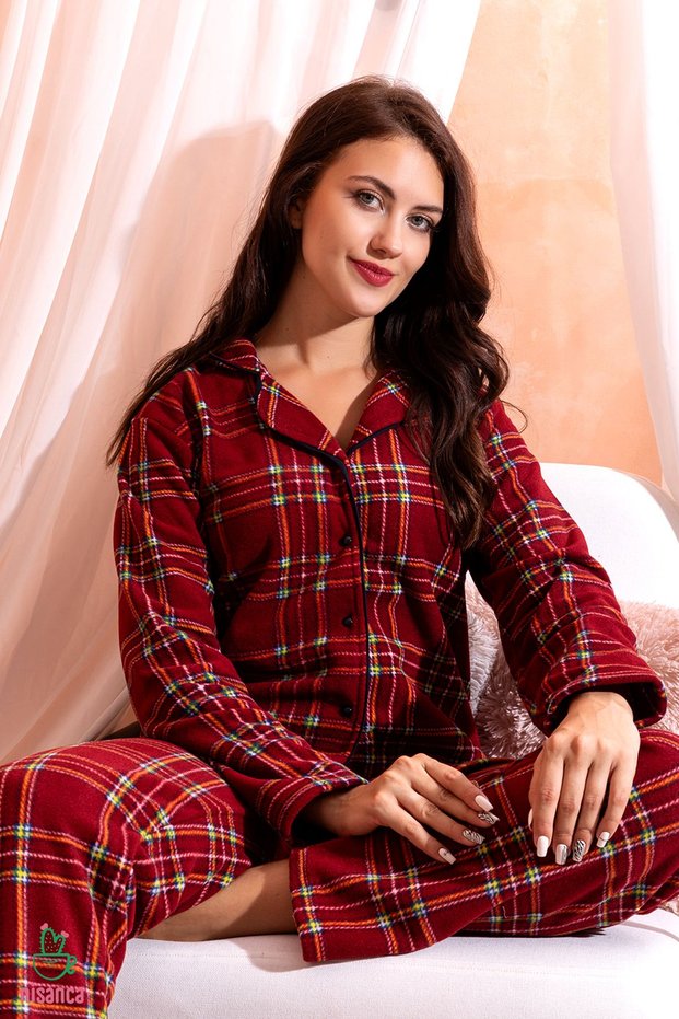 Winter Women's Shirt Fleece Pajama Set - Women's Buttoned Fleece Pajama Set
