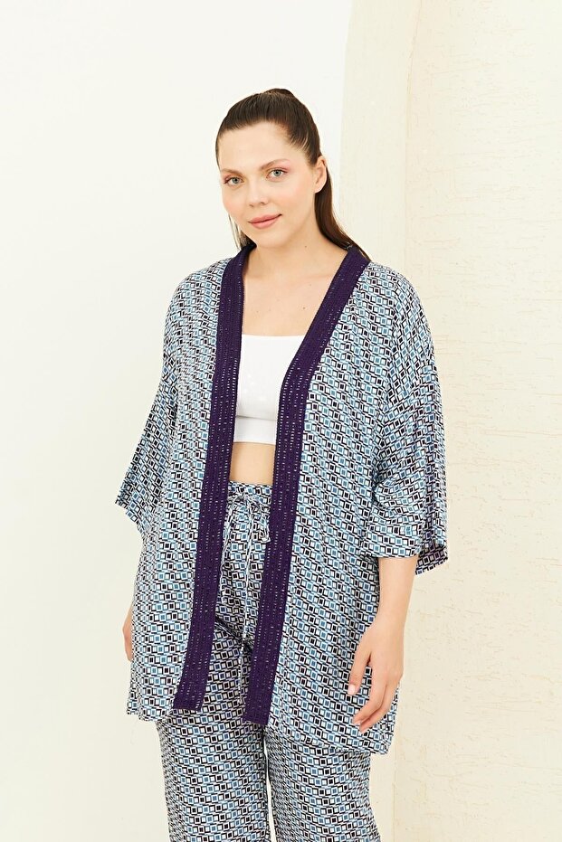 كيمونو منقوش باللون الكحلي - 2