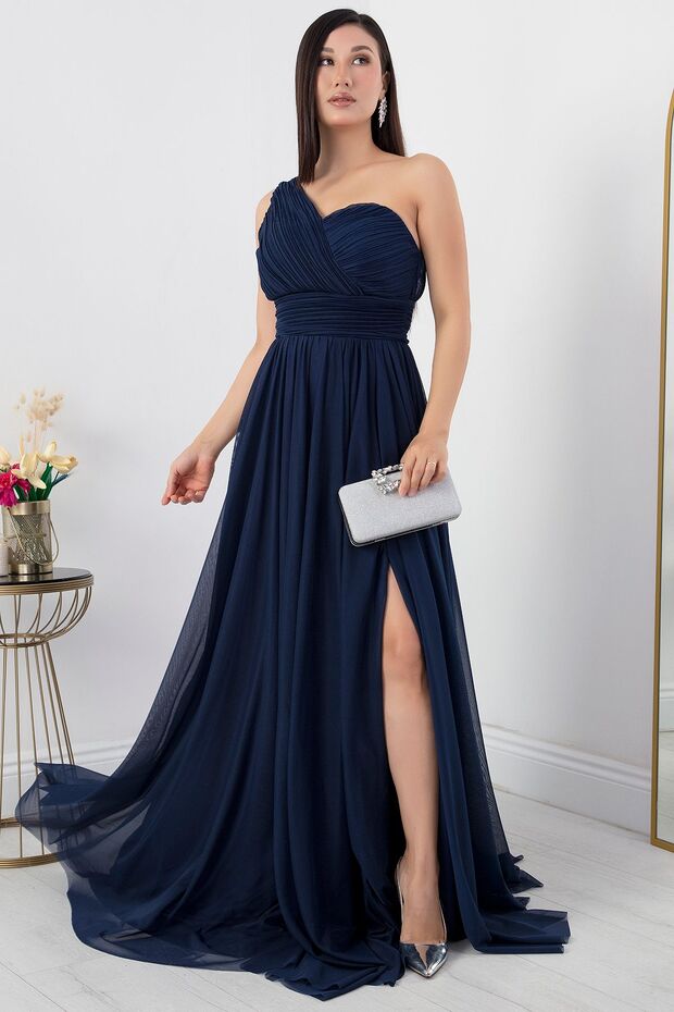 Tek Omuz Tül Abiye Elbise ECR5155 - 5