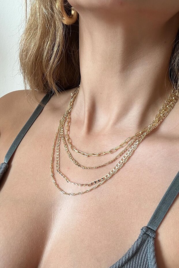 Combination Gold Chain Necklace Set 4 Separate Chains