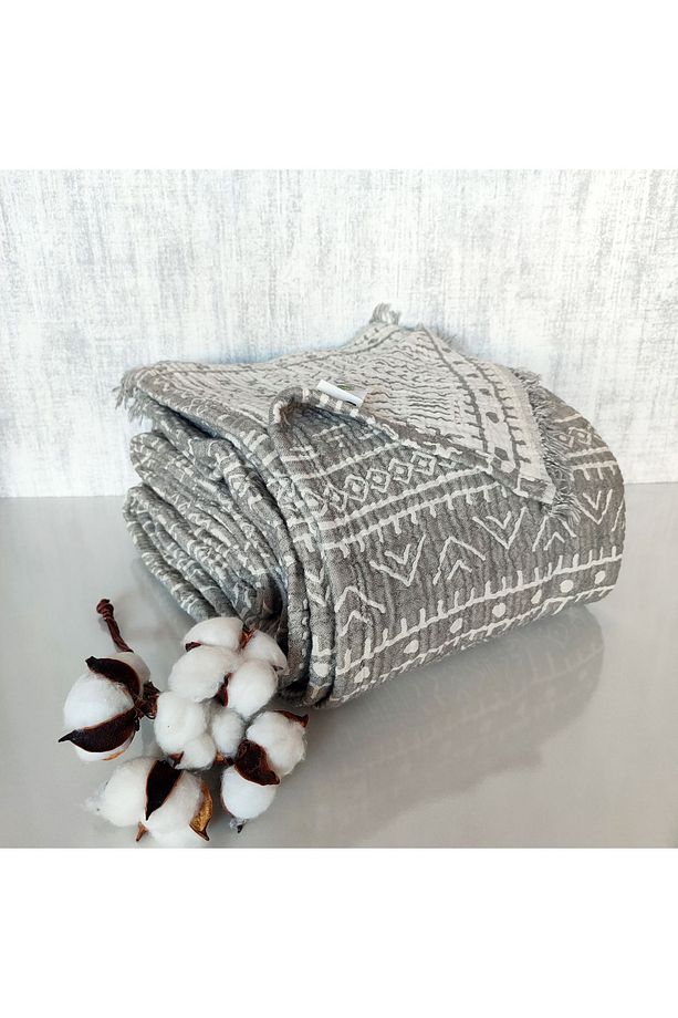 Aztek Desen Tek Kişilik 160 X 240cm Yatak Örtüsü/1 Adet 50x70cm Yastık 4 Kat Multi Muslin %100 Pamuk - 2
