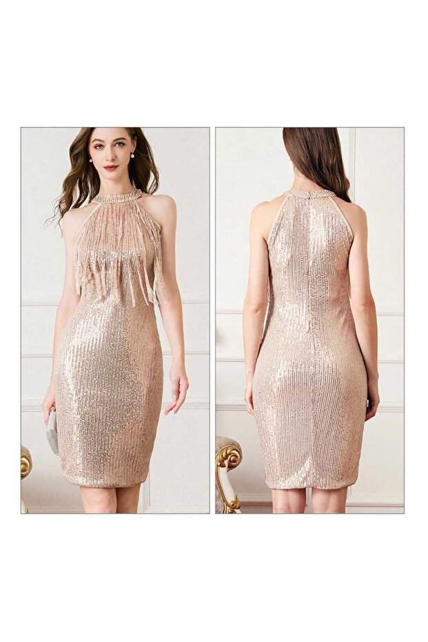 HALTER YAKA MİNİ ELBİSE - 4