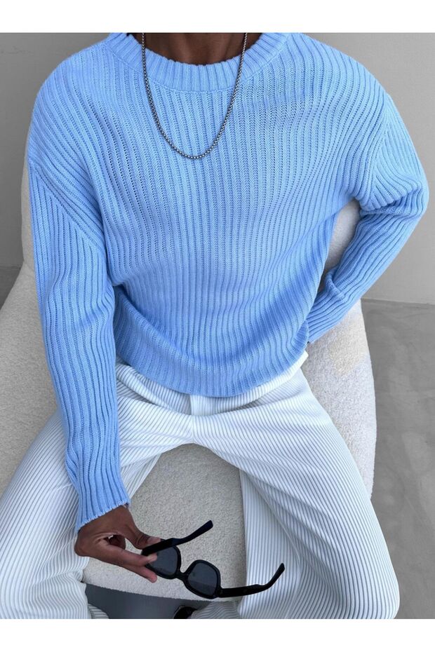 Extra Fitilli Oversize Örme Kazak - 1