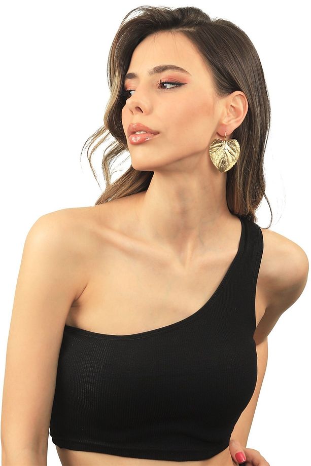Kadın Mat Altın Kaplama Geçirmeli Model Yaprak Küpe - 3