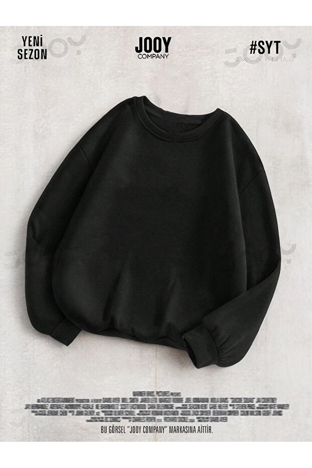 Black 3 thread Crew Neck Plain Unprinted Basic Sweatshirt