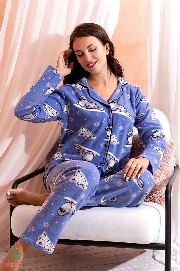 Kışlık Welsoft Peluş Inci Polar Düğmeli Pijama Takımı 'ipeksi Doku' - 3