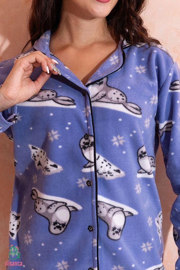 Kışlık Welsoft Peluş Inci Polar Düğmeli Pijama Takımı 'ipeksi Doku' - 6