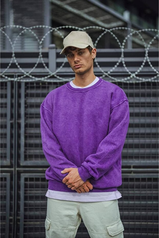 Kar Yıkamalı Oversize Unisex Sweatshirt - 1