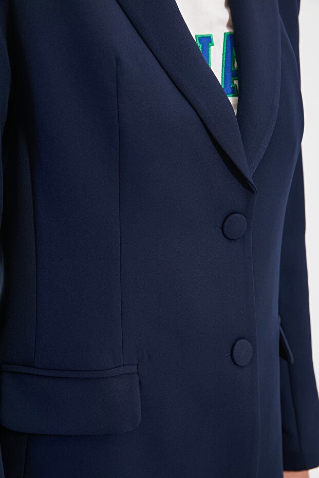 Lacivert Regular Astarlı Dokuma Blazer Ceket TWOSS20CE0126 - 6
