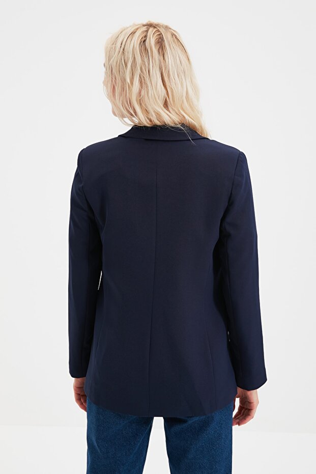 Lacivert Regular Astarlı Dokuma Blazer Ceket TWOSS20CE0126 - 7