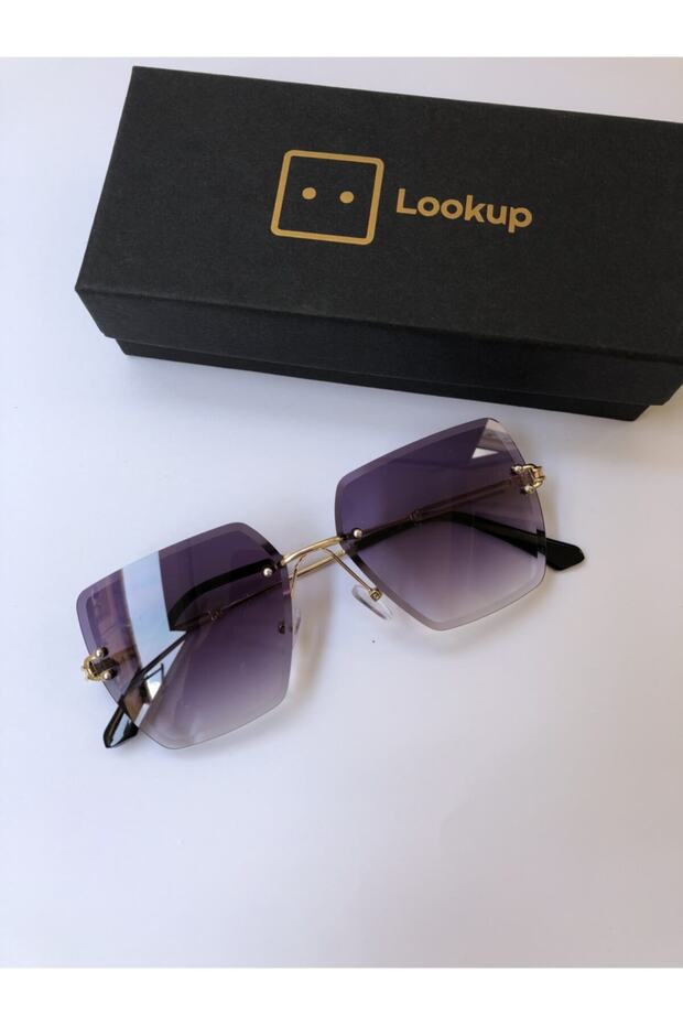 Lookup Smoked Laser Square Crystal Cut Women's Sunglasses
