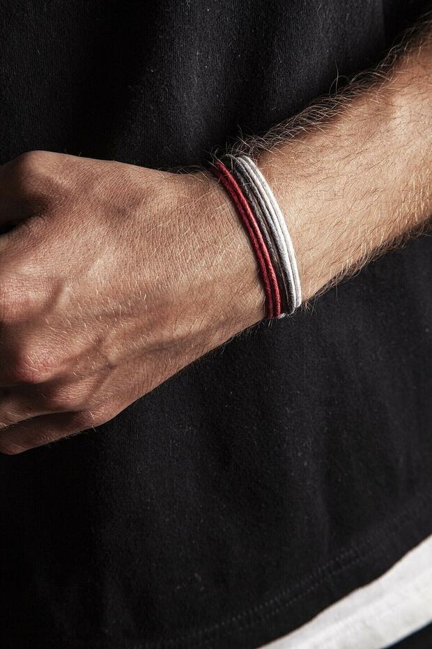 3-Piece Thick Adjustable Rope Bracelet Red Gray White