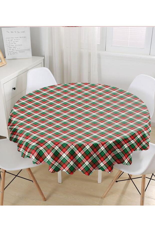 Green Red White Plaid Patterned Round Tablecloth Diameter 140cm