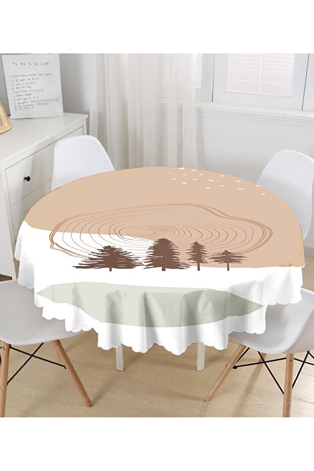 Digital Printed Modern Round Tablecloth with Pine Tree Pattern on White Background - 1