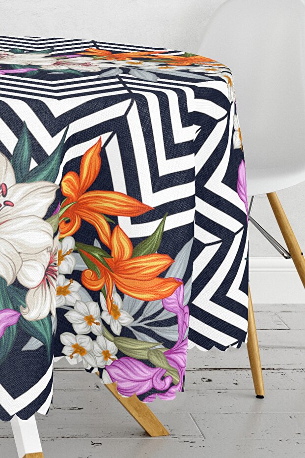 Flower Pattern Digital Printed Round Tablecloth - Diameter 140cm - 3