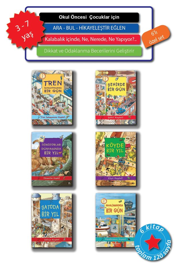 Series Ara-bul-eğlen Kitapları and Şehirde Bir Gün for Preschool and School Age Children Aged 3-7, 6 Books