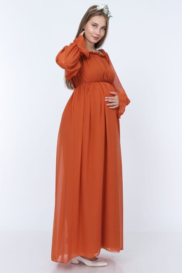 Kiremit Dökümlü Hamile Elbisesi - 4