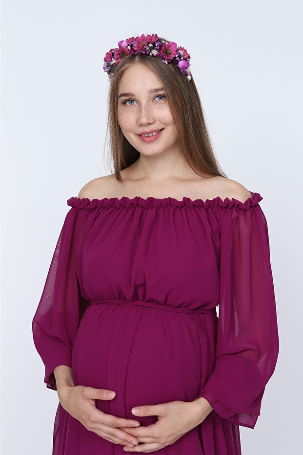 Kadın Mor Dökümlü Hamile Elbisesi - 2