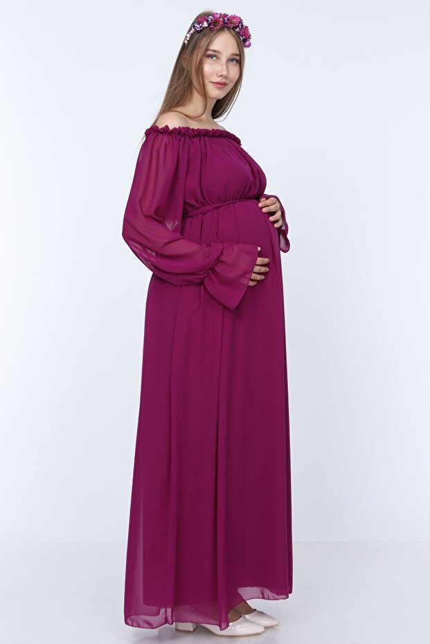 Kadın Mor Dökümlü Hamile Elbisesi - 5