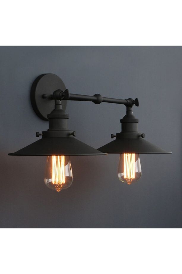 Retro Rustik Mafsallı 2xe27 Duylu Hareketli Başlık Metal Duvar Aplik Şapka Çapı:22cm - 1