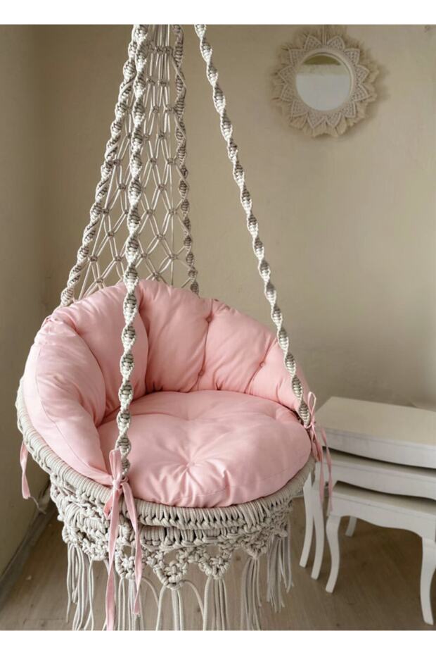 Minderli Makrome Hamak Salıncak Krem Renk - 1