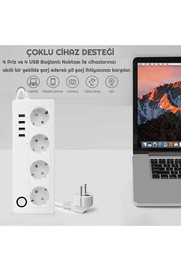 Akıllı Wifi Uzatma Kablolu 4lü Priz 4 Port Usb Hızlı Şarj - 6