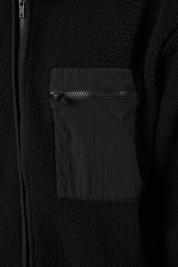 Winter Essentials Siyah Kalın Polar Fermuarlı Dik Yaka Uzun Kol Cepli Örme Sweatshirt TWOAW24SW00071 - 4