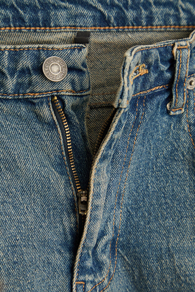 Lacivert Eskitme Efectli Baggy/90's Straight Fit Jeans Bol Kot Pantolon TMNSS24JE00012 - 7
