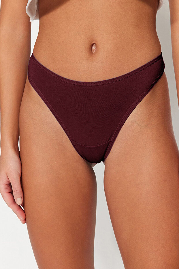 Bordo-Çok Renkli 3'lü Paket Pamuklu Tanga Örme Külot THMSS21KU0135 - 8
