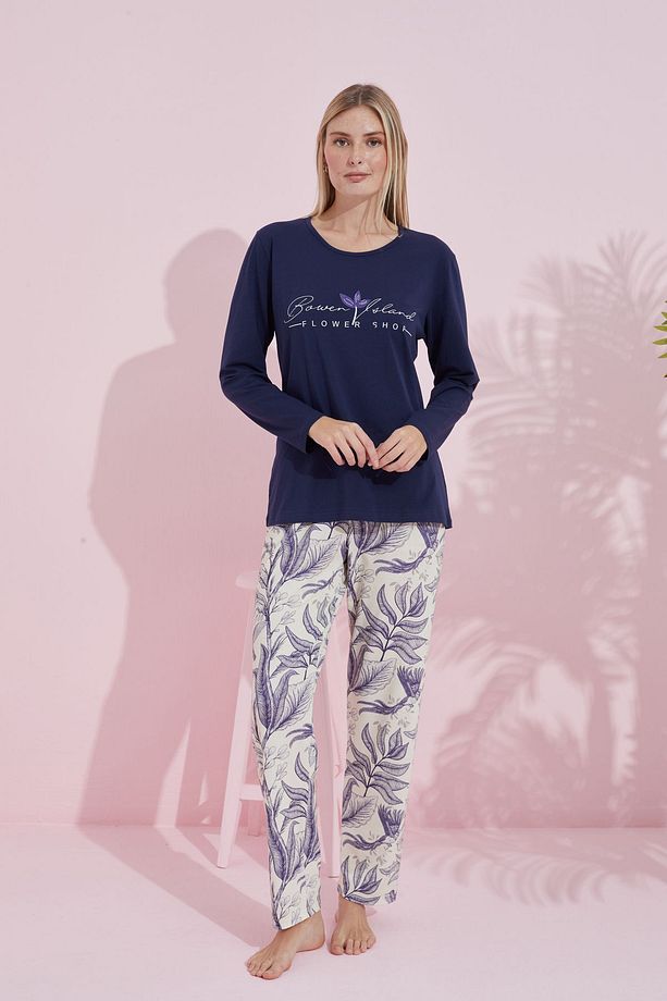 lacivert çokrenkli Pamuklu Örme Pijama Takım 24240169 - 2