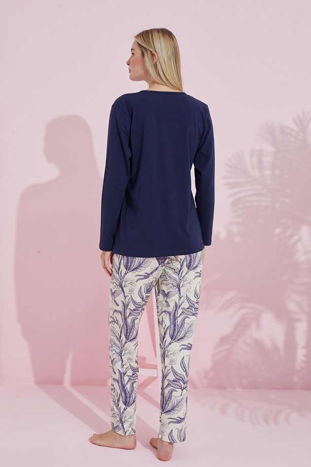 lacivert çokrenkli Pamuklu Örme Pijama Takım 24240169 - 3