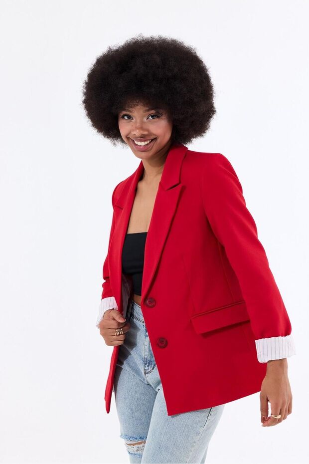 Women's Two-Button Striped Lined Blazer Jacket - 1