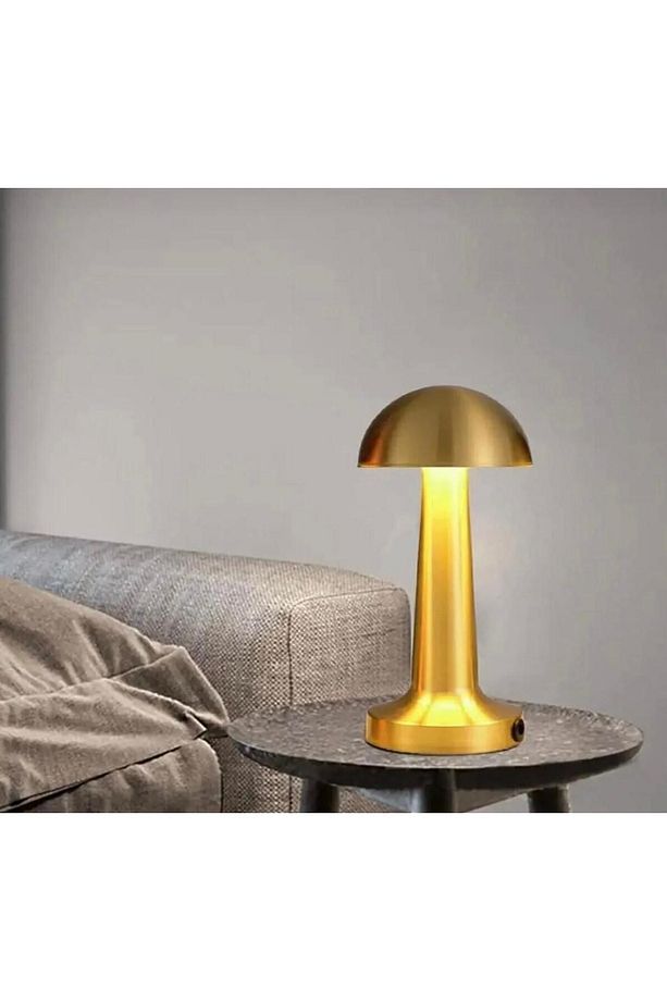 Şarjlı Dokunmatik Led Masa Lambası, Ayarlanabilir 3Renk Tonu,Okuma Işığı Mantar Gece Lambası GOLD - 1