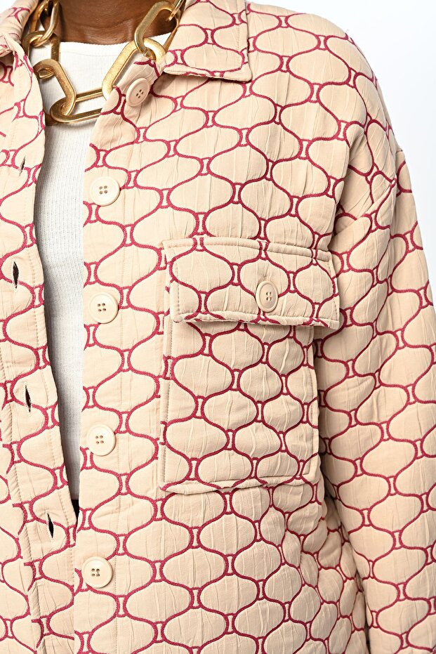Double Pocket Oversize Model Patterned Jacket Shirt - 3