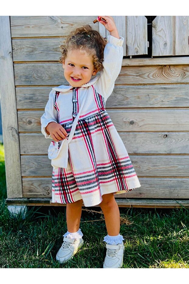 Bebe Yaka Ekose Elbise - 1