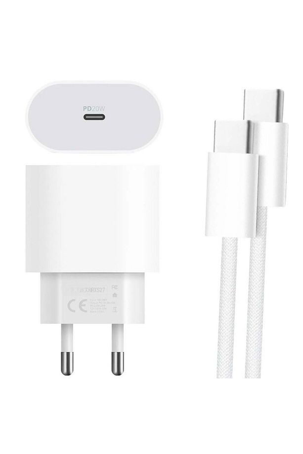 TÜM TYPE-C GİRİŞLİ UYUMLU 20 WATT TYPE-C ŞARJ BAŞLIK ADAPTÖRÜ + KABLO (APPLE 15 PRO-PROMAX UYUMLU) - 1