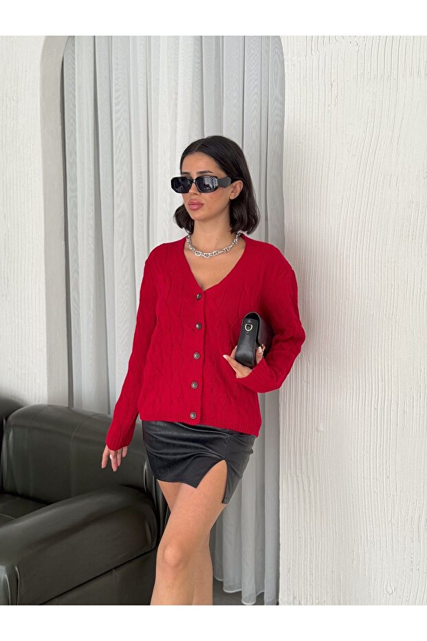 Knitted Patterned 5 Button Cardigan - 4