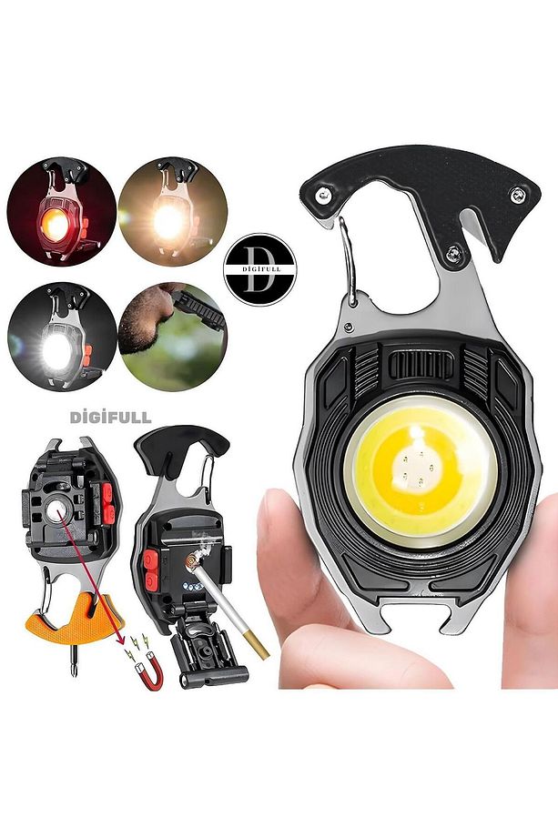 Çok Fonksiyonlu Mini Led Lamba Anahtarlık ve Çakmak USB Şarjlı Kamp İçin Taşınabilir Tam 7 Modlu - 2