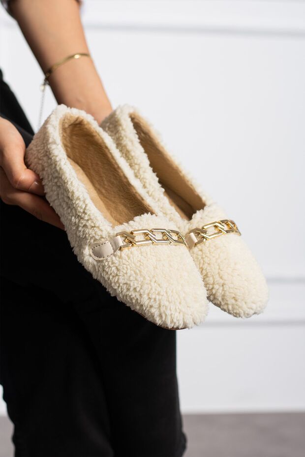 Angelina Teddy Plush Chain Buckle Daily Flat Shoes