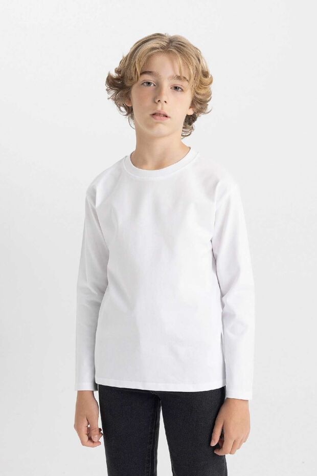 Boy's Crew Neck Basic Plain White Long Sleeve School T-Shirt K1686A624Au