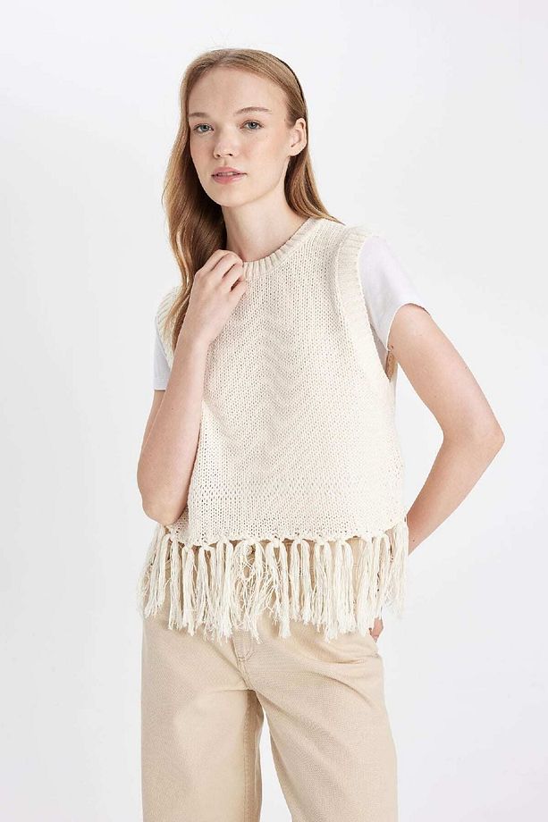 Coool Bisiklet Yaka Basic Düz Püsküllü Triko Süveter D5652ax24au - 6
