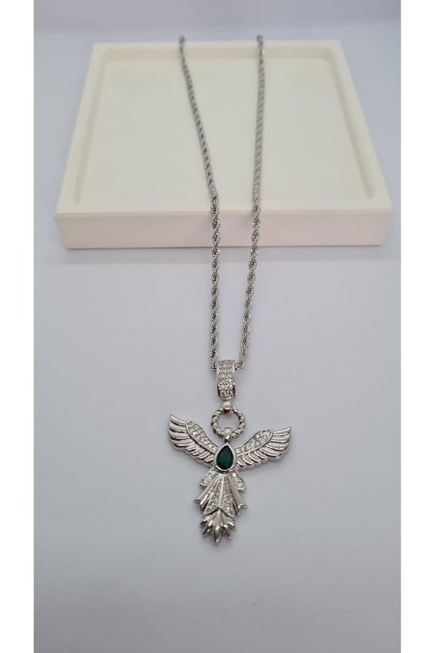 Silver Stone Phoenix Steel Necklace